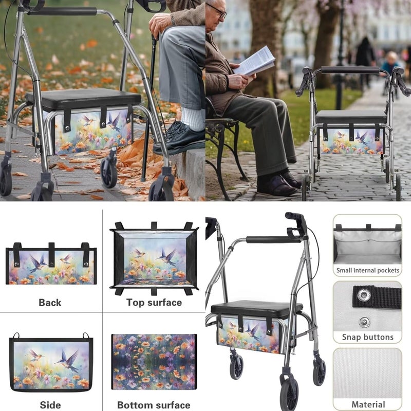 LedBack Universal Walker Accessories Hummingbird Daisy Walker Seat Covers Rollator Walker Seat and Backrest Covers Underseat Pouch Tote for Rolling Walkers - Image 5